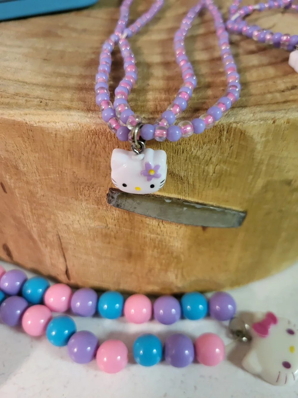 Hello Kitty Pink and Purple Kids Necklace & Bracelet Set